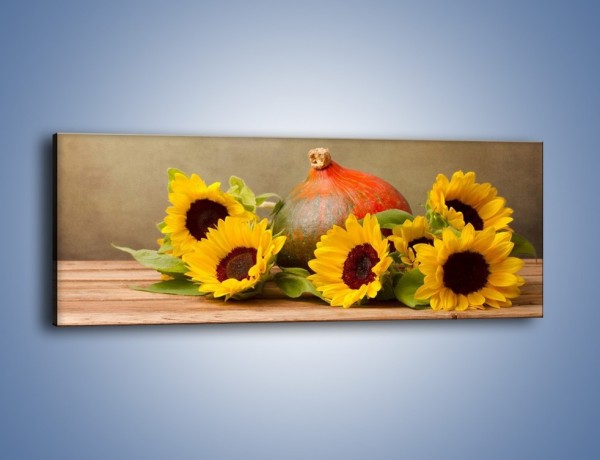 Obraz na płótnie – Słoneczniki w jesiennym klimacie – jednoczęściowy panoramiczny K418