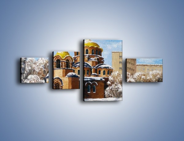 Obraz na płótnie – Cerkiew w trakcie zimy – czteroczęściowy GR024W5