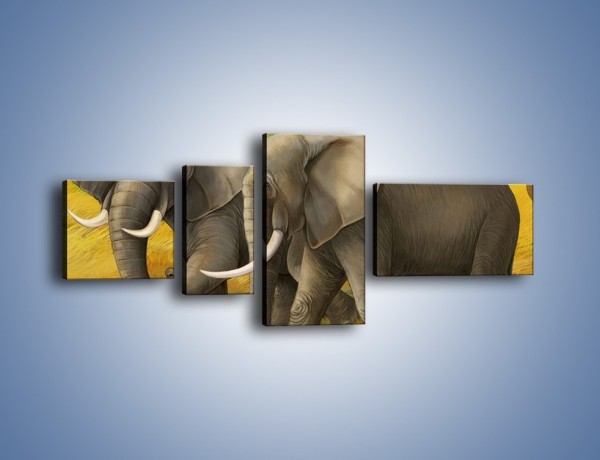 Obraz na płótnie – Rozmowa słoni podczas spaceru – czteroczęściowy GR334W5