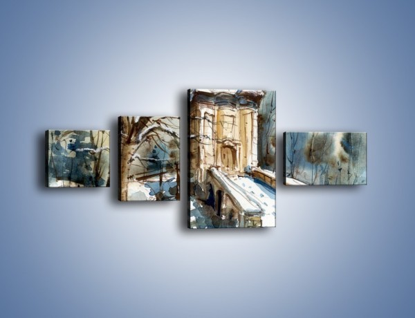 Obraz na płótnie – Zimowa porą przy kościółku – czteroczęściowy GR573W5