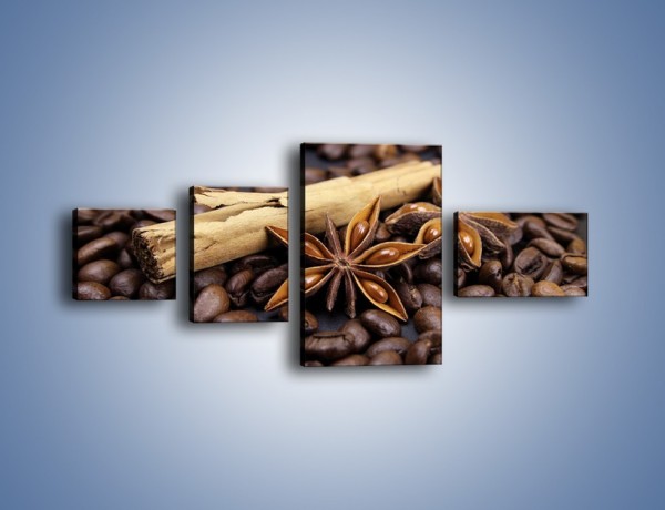 Obraz na płótnie – Ziarna kawy z goździkami – czteroczęściowy JN351W5