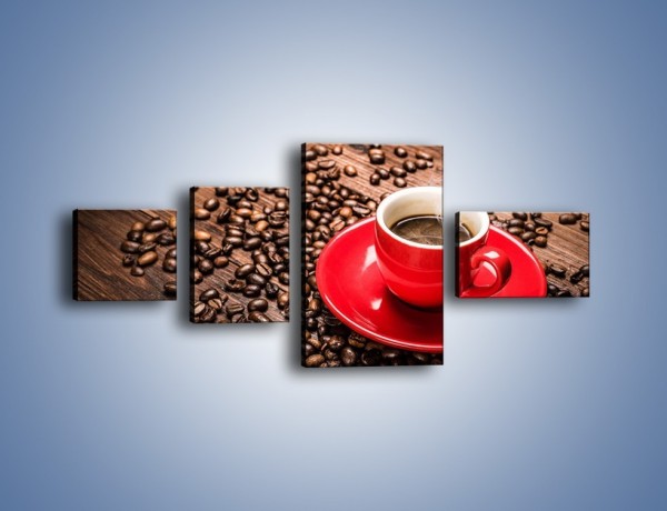Obraz na płótnie – Kawa w czerwonej filiżance – czteroczęściowy JN441W5