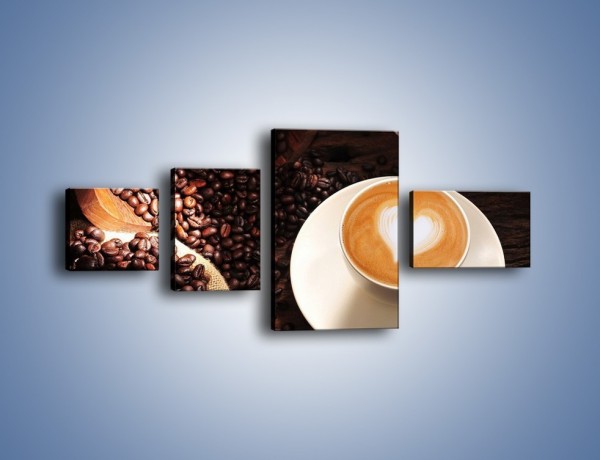 Obraz na płótnie – Kawa z białym sercem – czteroczęściowy JN546W5