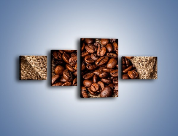 Obraz na płótnie – Ziarna kawy schowane w ciemnym worku – czteroczęściowy JN660W5
