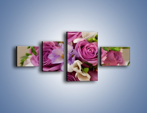 Obraz na płótnie – Piękna wiązanka z lila róż – czteroczęściowy K034W5
