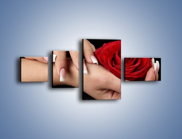 Obraz na płótnie – Czerwona róża w dłoni – czteroczęściowy K037W5