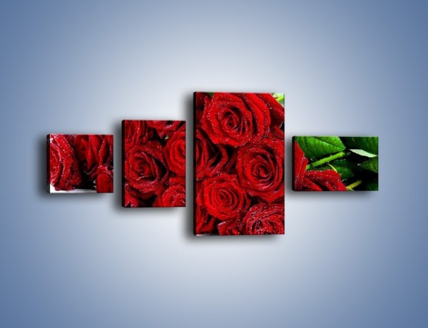 Obraz na płótnie – Oszronione czerwone róże – czteroczęściowy K047W5