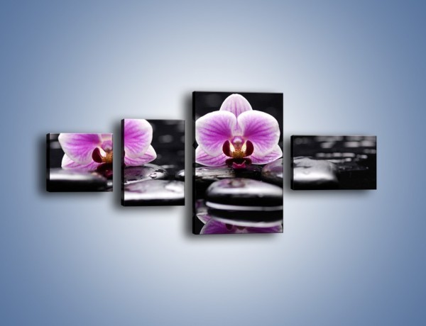 Obraz na płótnie – Duet kwiatowy i czarna woda – czteroczęściowy K1029W5