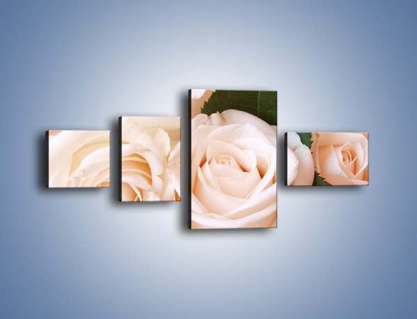 Obraz na płótnie – Liść wśród bezowych róż – czteroczęściowy K104W5