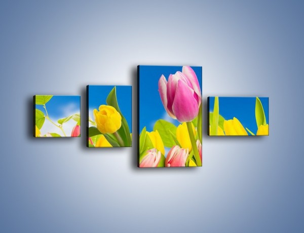 Obraz na płótnie – Kolorowe tulipany w bajkowej oprawie – czteroczęściowy K431W5