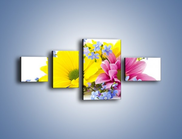 Obraz na płótnie – Niezapominajki wśród kwiatów – czteroczęściowy K604W5