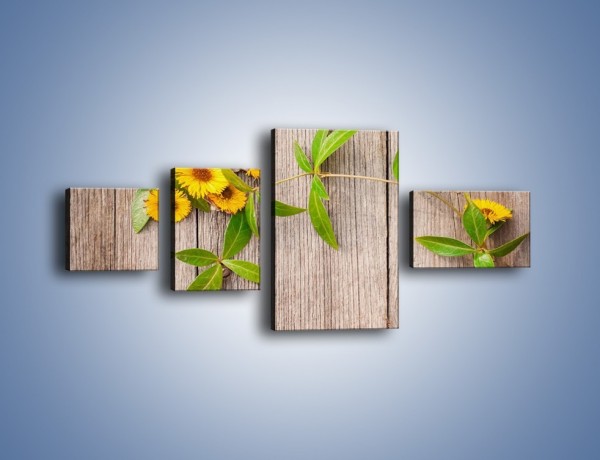 Obraz na płótnie – Słoneczne kwiatuszki na deskach – czteroczęściowy K645W5