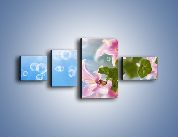 Obraz na płótnie – Mydlane bańki nad kwiatami – czteroczęściowy K669W5