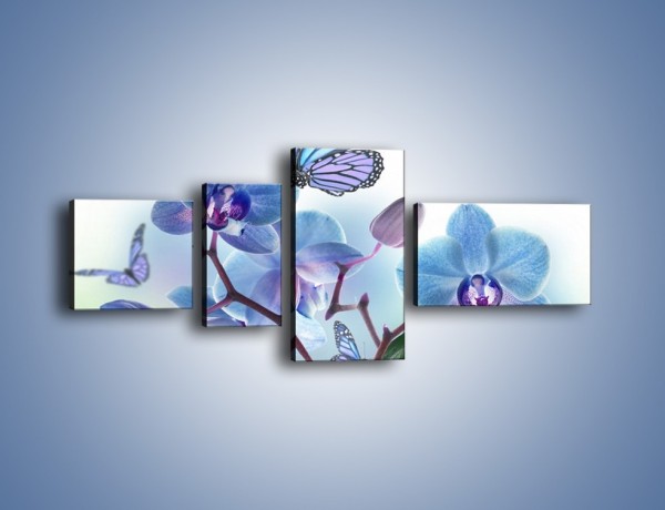 Obraz na płótnie – Niebieskie motyle jak niebieskie kwiaty – czteroczęściowy K784W5