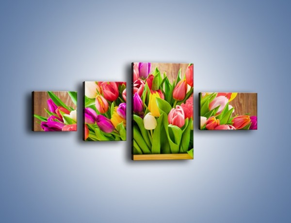 Obraz na płótnie – Skrzynia w tulipanach – czteroczęściowy K955W5
