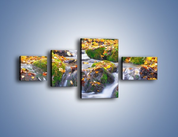 Obraz na płótnie – Liście na wodospadzie – czteroczęściowy KN002W5