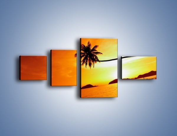 Obraz na płótnie – Palma o zachodzie słońca – czteroczęściowy KN1077W5