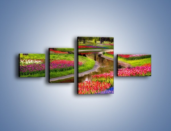 Obraz na płótnie – Aleje kolorowych tulipanów – czteroczęściowy KN1079W5