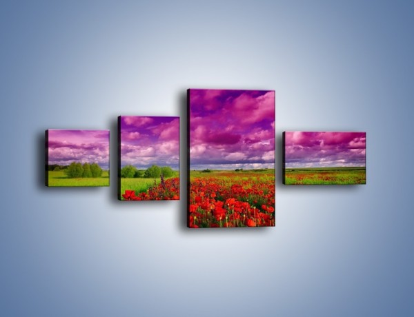 Obraz na płótnie – Maki nad fioletowymi chmurami – czteroczęściowy KN1079AW5