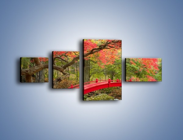 Obraz na płótnie – Czerwony most czy czerwone drzewo – czteroczęściowy KN1122AW5