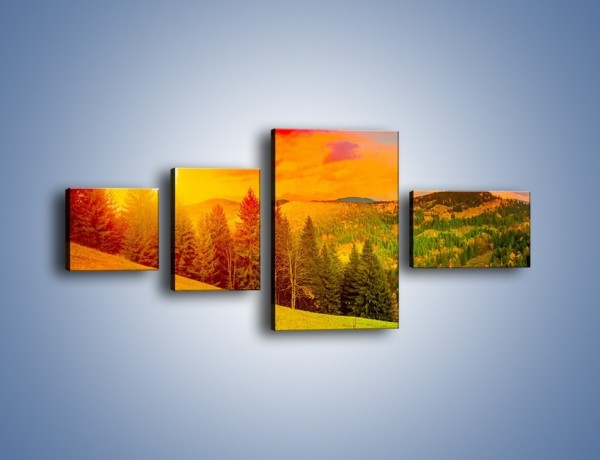 Obraz na płótnie – Zachód słońca za drzewami – czteroczęściowy KN150W5