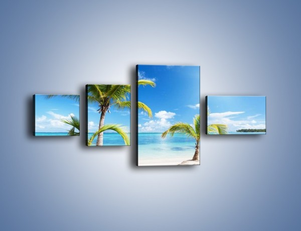 Obraz na płótnie – Palmy na pustej plaży – czteroczęściowy KN245W5