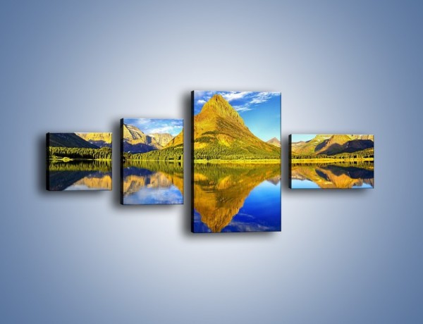 Obraz na płótnie – Górskie piramidy w wodnym lustrze – czteroczęściowy KN254W5