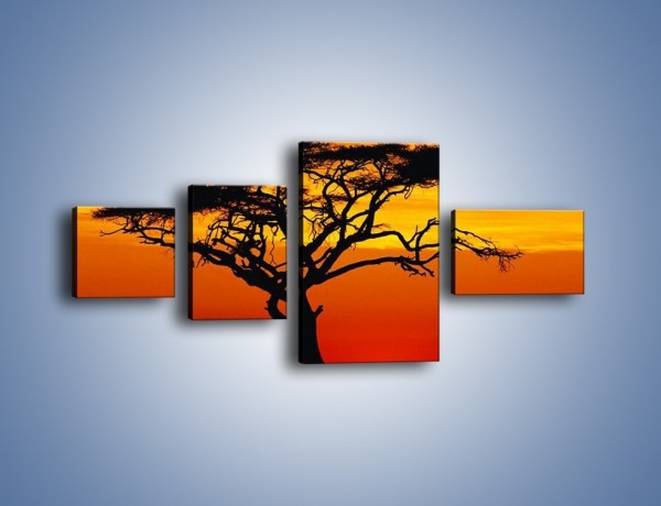 Obraz na płótnie – Zachód słońca i drzewo – czteroczęściowy KN307W5