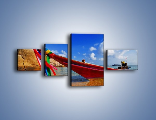 Obraz na płótnie – Kolorowa łódź na brzegu – czteroczęściowy KN415W5