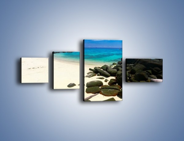 Obraz na płótnie – Czarne kamienie i biała plaża – czteroczęściowy KN527W5