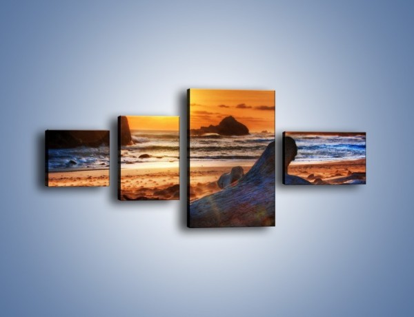 Obraz na płótnie – Urok plaży o zachodzie słońca – czteroczęściowy KN757W5