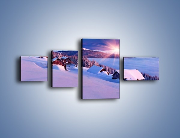 Obraz na płótnie – W górskiej chatce zimą – czteroczęściowy KN977W5
