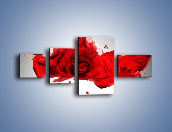Obraz na płótnie – Czerwona róża i kobieta – czteroczęściowy L144W5