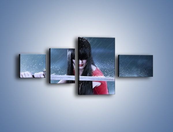 Obraz na płótnie – Miecz kobieta i deszcz – czteroczęściowy L298W5
