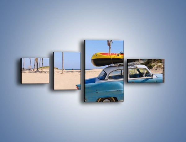 Obraz na płótnie – Zabytkowy samochód na kubańskiej plaży – czteroczęściowy TM021W5