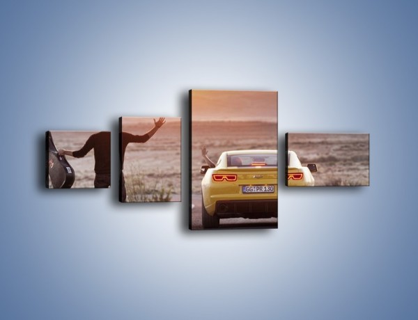 Obraz na płótnie – Chevrolet Camaro na pustynnej drodze – czteroczęściowy TM080W5