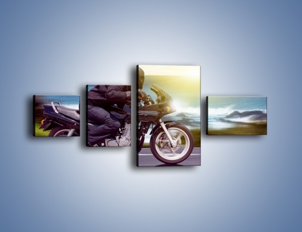 Obraz na płótnie – Jazda motocyklem o wschodzie słońca – czteroczęściowy TM147W5