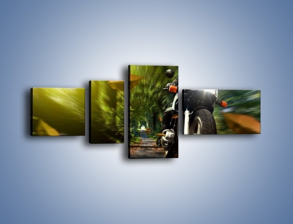Obraz na płótnie – Jazda na motocyklu leśną dróżką – czteroczęściowy TM153W5