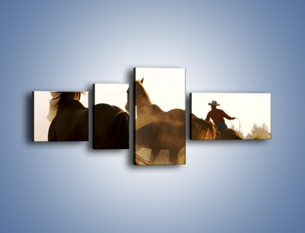 Obraz na płótnie – Cowboy wśród koni – czteroczęściowy Z206W5
