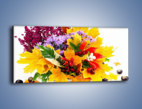 Obraz na płótnie – Kasztany i jesienna wiązanka – jednoczęściowy panoramiczny K700