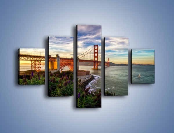 Obraz na płótnie – Most Golden Gate o zachodzie słońca – pięcioczęściowy AM332W1
