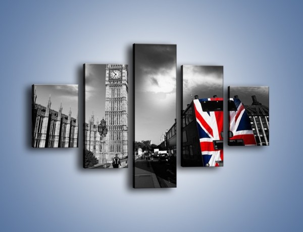Obraz na płótnie – Big Ben i autobus z flagą UK – pięcioczęściowy AM396W1