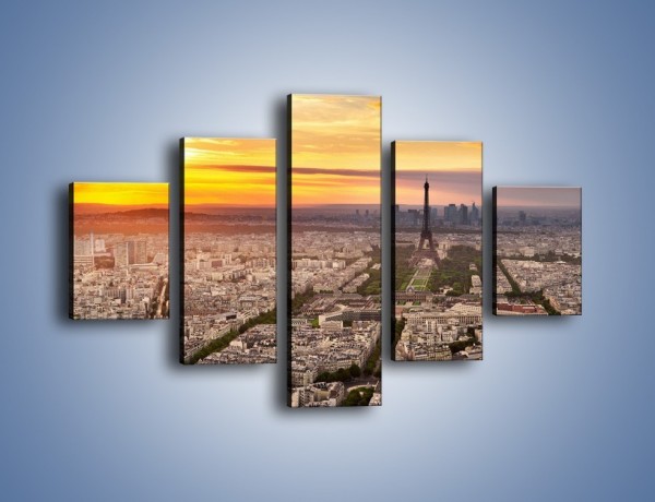 Obraz na płótnie – Zachód słońca nad Paryżem – pięcioczęściowy AM420W1
