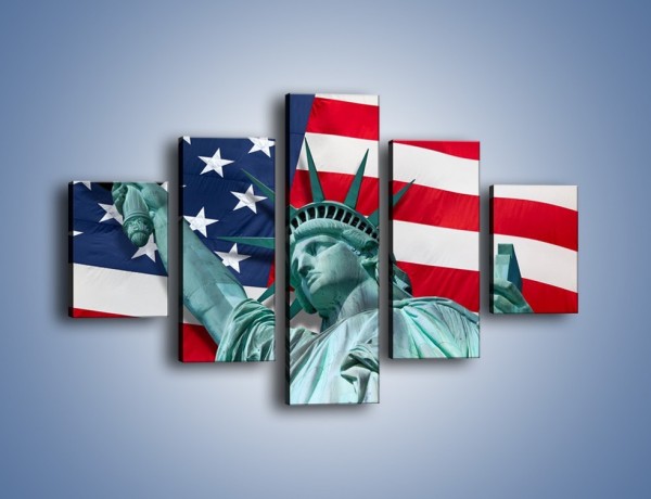 Obraz na płótnie – Statua Wolności na tle flagi USA – pięcioczęściowy AM435W1