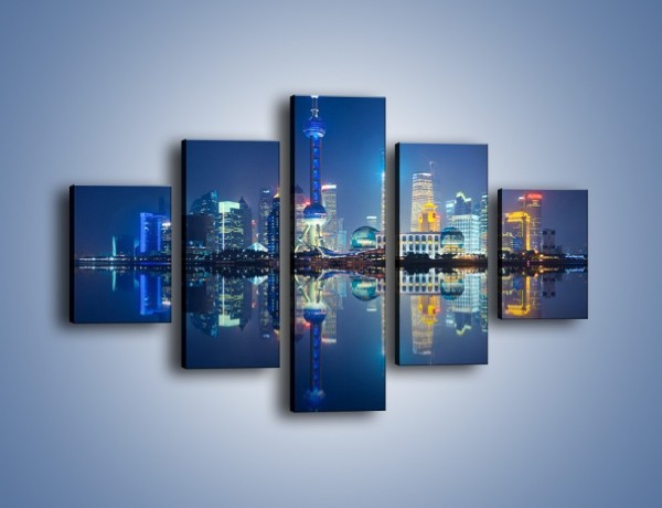 Obraz na płótnie – Wieżowce Szanghaju w odbiciu wody – pięcioczęściowy AM461W1