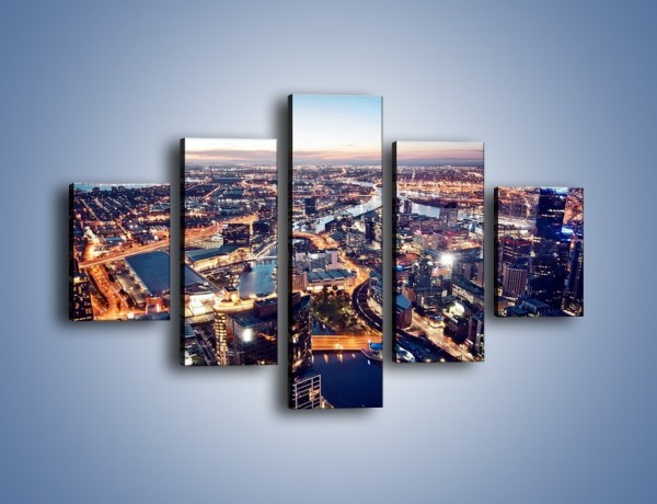 Obraz na płótnie – Panorama Melbourne po zmierzchu – pięcioczęściowy AM470W1