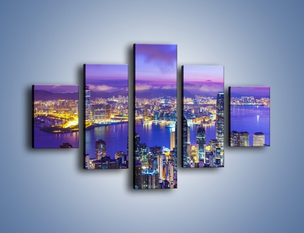 Obraz na płótnie – Wieczorna panorama Hong Kongu – pięcioczęściowy AM505W1