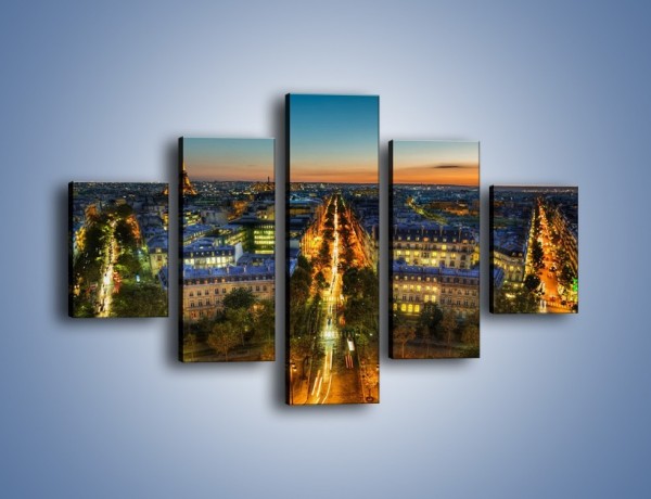 Obraz na płótnie – Rozświetlony Paryż wieczorową porą – pięcioczęściowy AM549W1