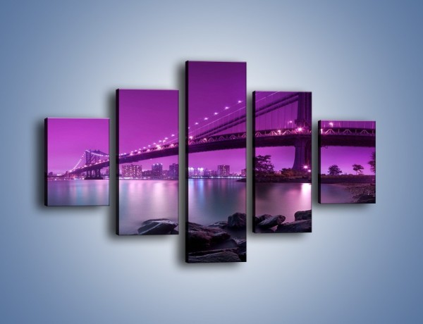 Obraz na płótnie – Manhatten Bridge w kolorze fioletu – pięcioczęściowy AM619W1