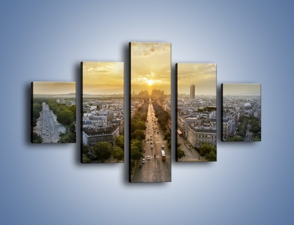 Obraz na płótnie – Zachód słońca nad Paryżem – pięcioczęściowy AM649W1